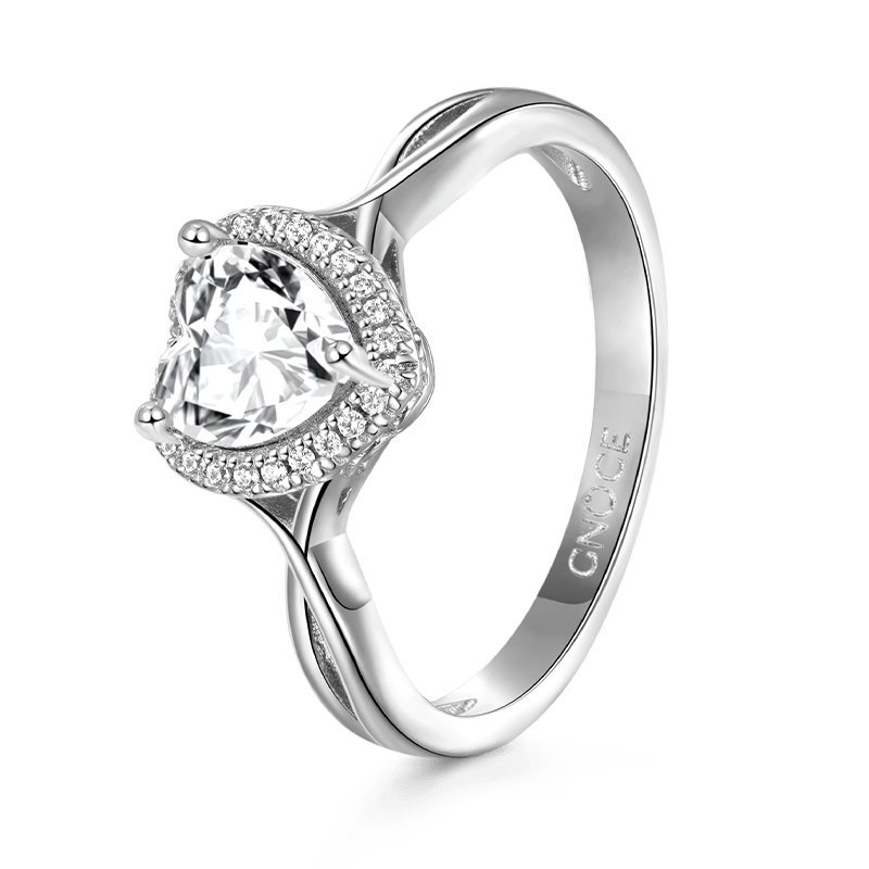 Gnoce Sparkling Twisted Heart Promise Ring Platinum-plated Silver Blend_3