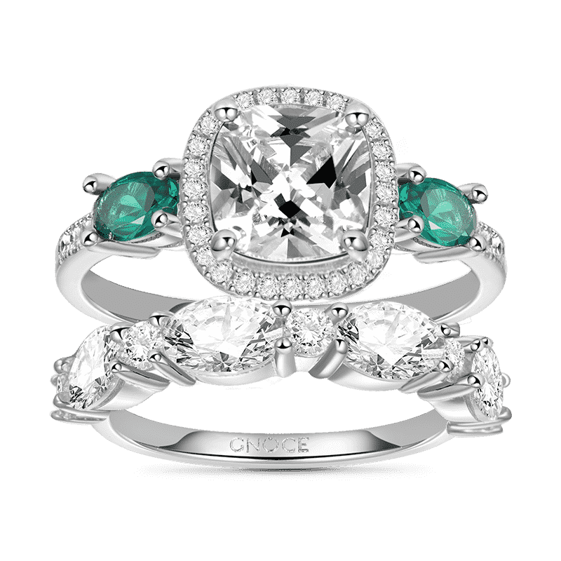 Gnoce Vintage & Eternity Band Ring Set Platinum-plated Silver Blend_1