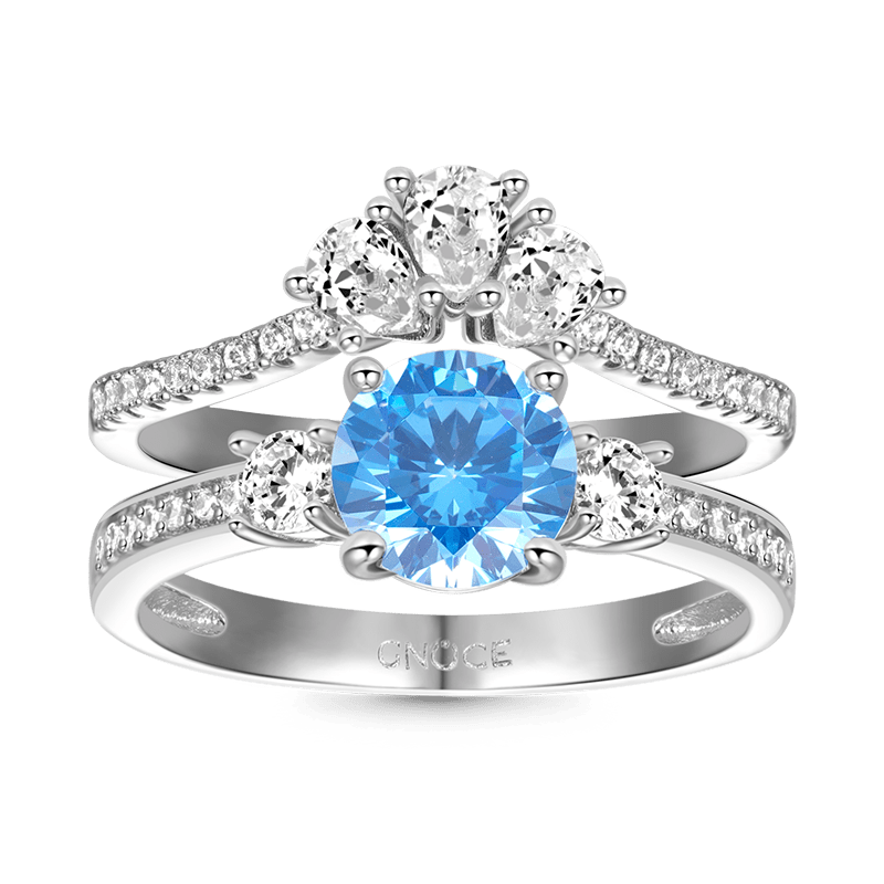 Gnoce Classic Sparkle Wishbone Ring Set Platinum-plated Silver Blend_1