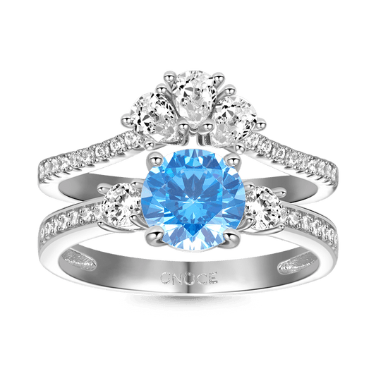 Gnoce Classic Sparkle Wishbone Ring Set Platinum-plated Silver Blend_1