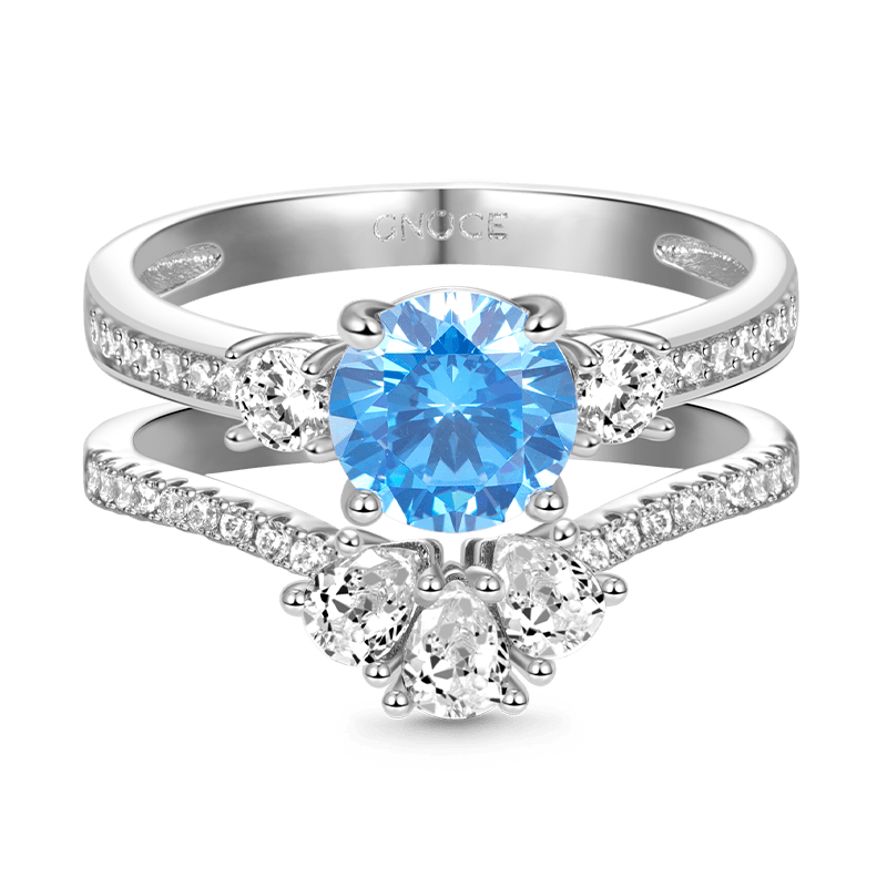 Gnoce Classic Sparkle Wishbone Ring Set Platinum-plated Silver Blend_2
