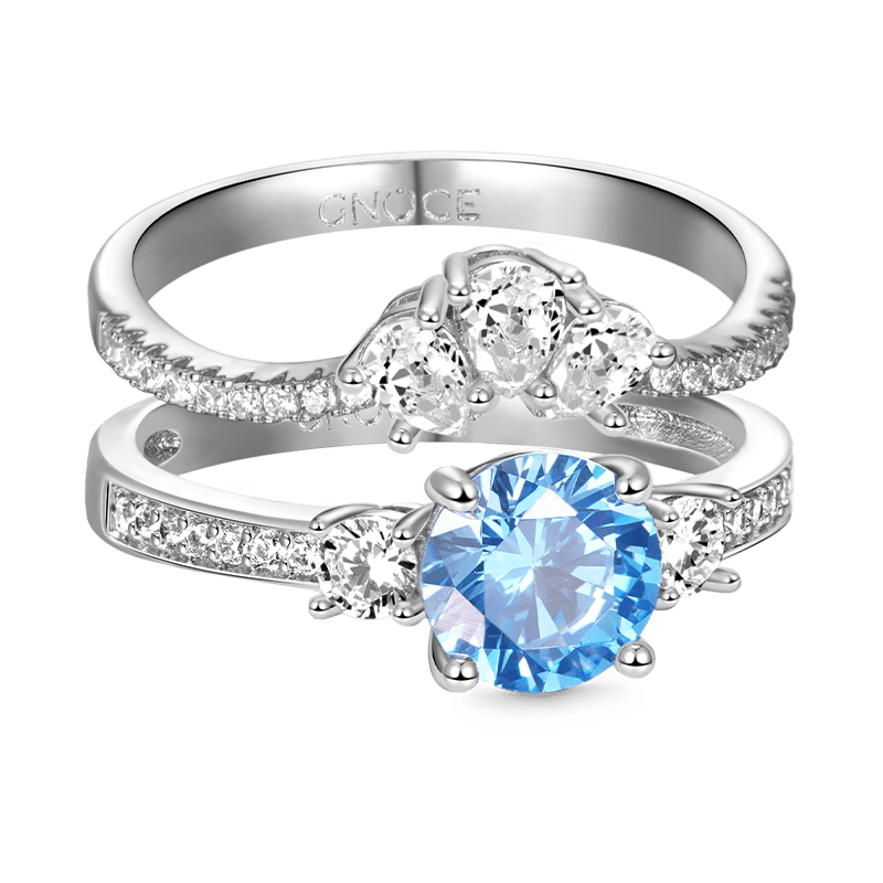 Gnoce Classic Sparkle Wishbone Ring Set Platinum-plated Silver Blend_3