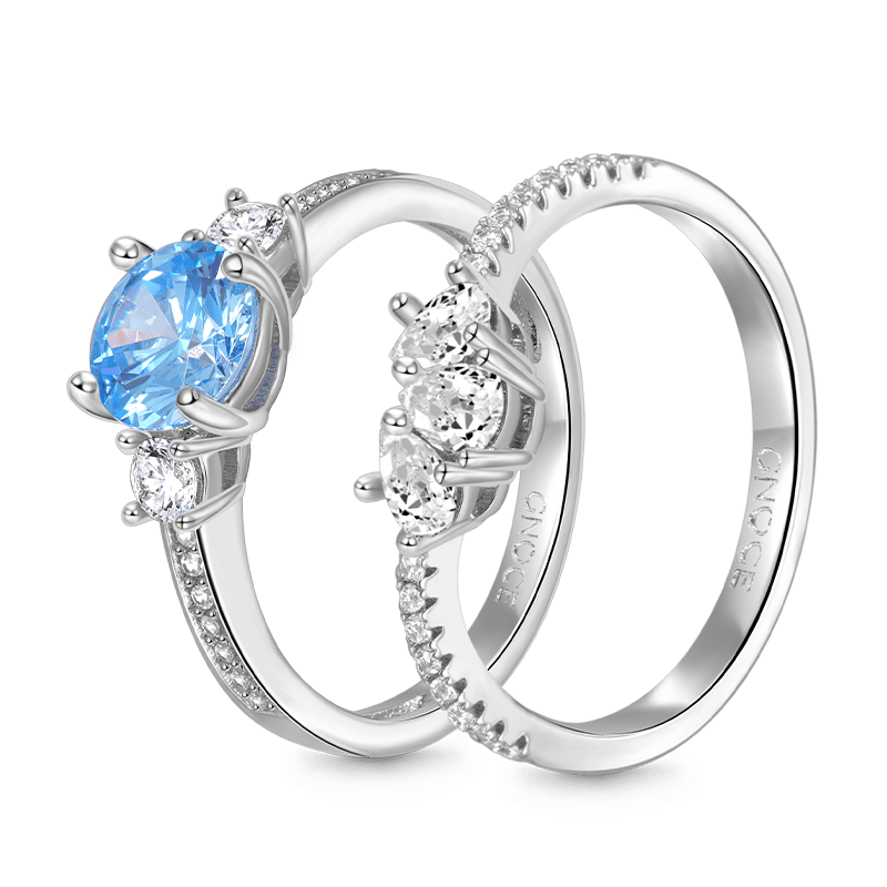Gnoce Classic Sparkle Wishbone Ring Set Platinum-plated Silver Blend_4