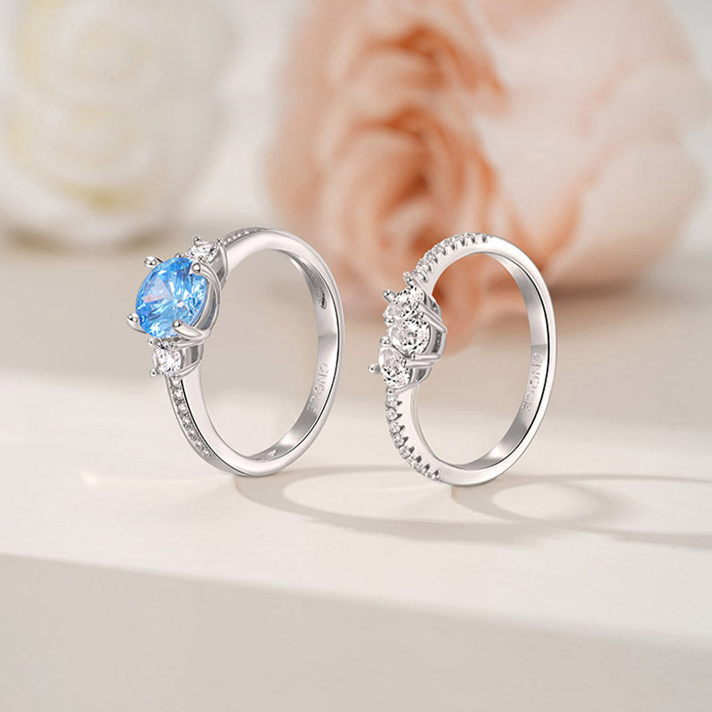 Gnoce Classic Sparkle Wishbone Ring Set Platinum-plated Silver Blend_5