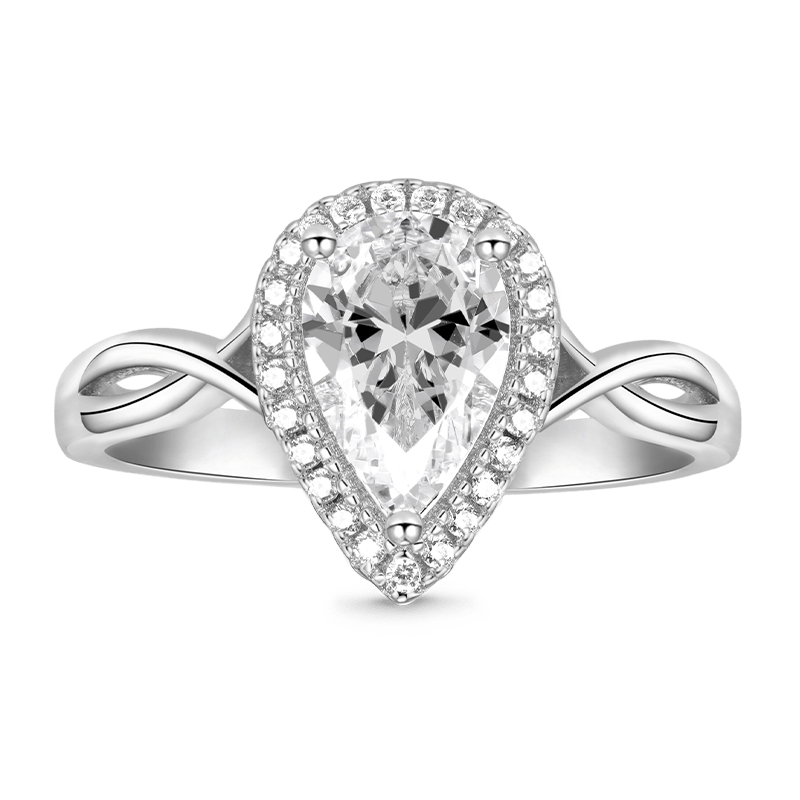 Gnoce Crossover Pear Halo Engagement Ring Platinum-plated Silver Blend_1