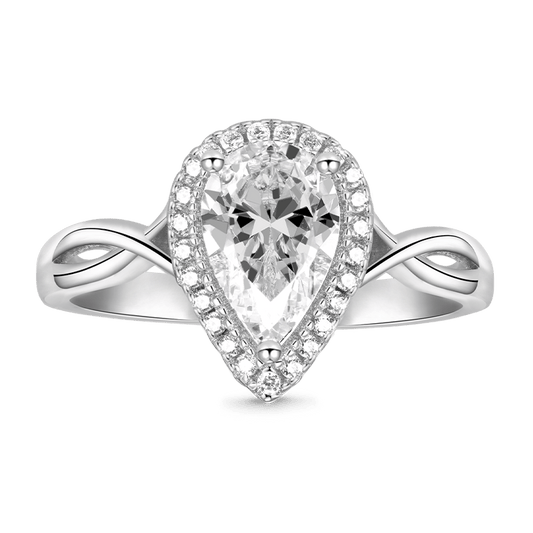 Gnoce Crossover Pear Halo Engagement Ring Platinum-plated Silver Blend_1