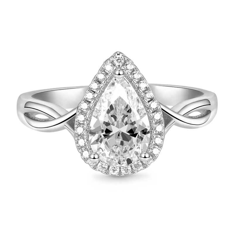Gnoce Crossover Pear Halo Engagement Ring Platinum-plated Silver Blend_2