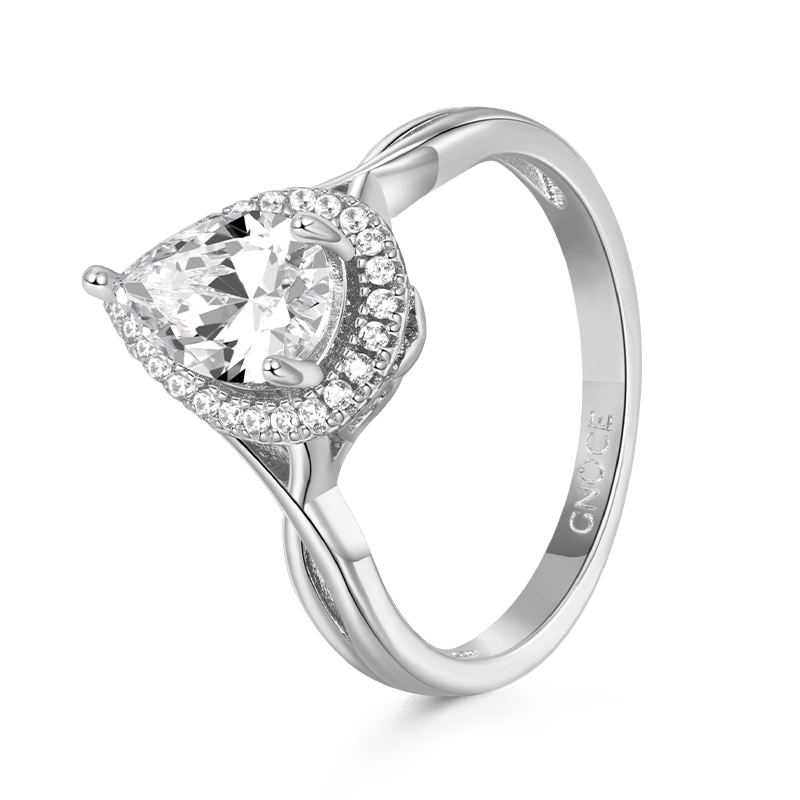Gnoce Crossover Pear Halo Engagement Ring Platinum-plated Silver Blend_3