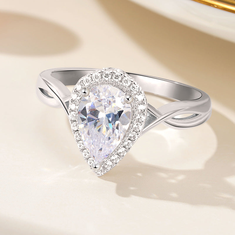 Gnoce Crossover Pear Halo Engagement Ring Platinum-plated Silver Blend_4