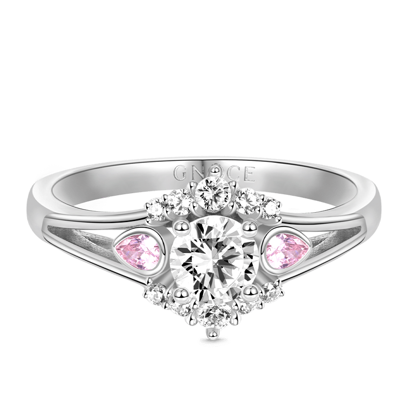 Gnoce Elegant Round Cut Promise Ring Platinum-plated Silver Blend_2