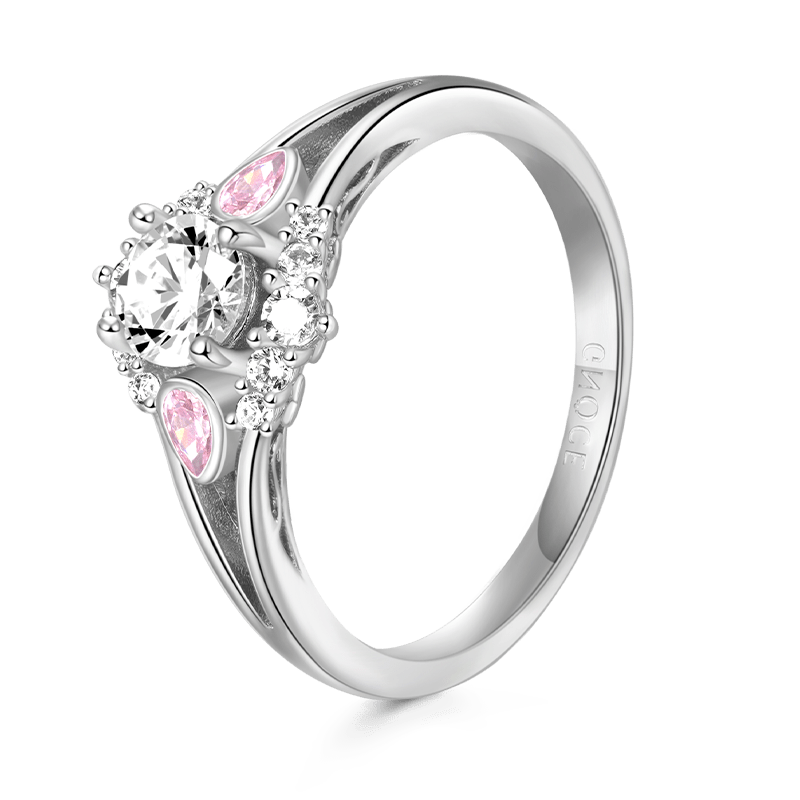 Gnoce Elegant Round Cut Promise Ring Platinum-plated Silver Blend_3