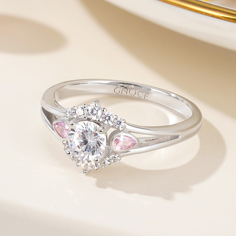 Gnoce Elegant Round Cut Promise Ring Platinum-plated Silver Blend_4