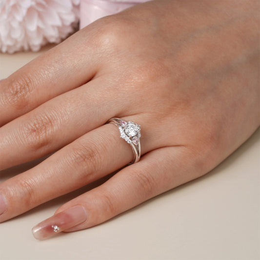 Gnoce Elegant Round Cut Promise Ring Platinum-plated Silver Blend_5