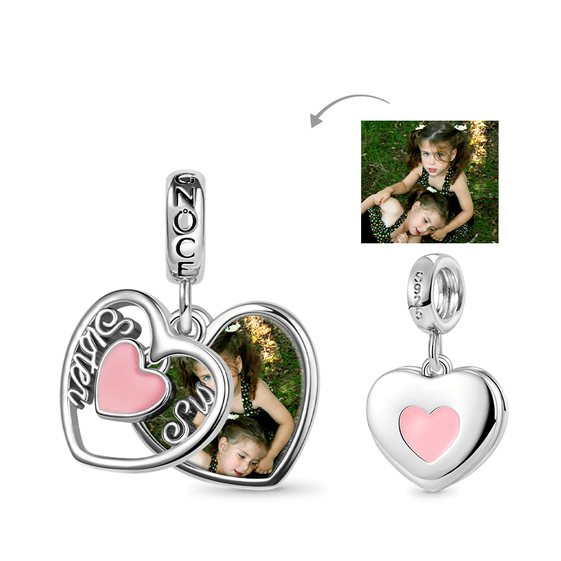 Gnoce "Sister & Sis" Heart Personalized Photo Pendant Dangle Charm_1