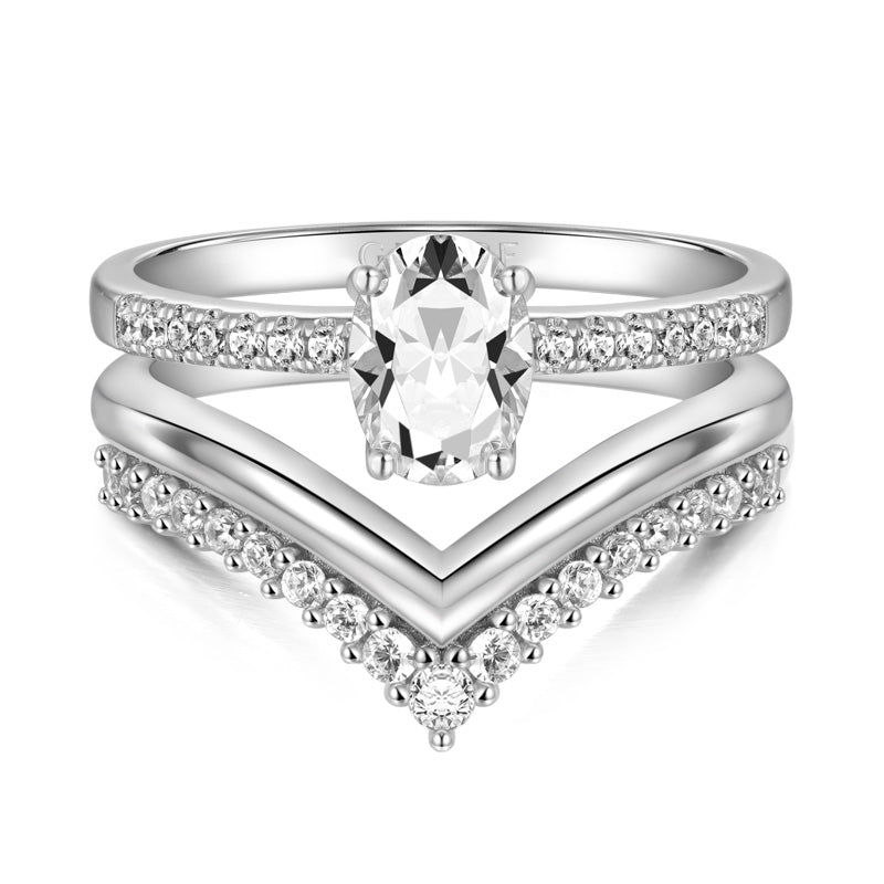 Gnoce Classic Wishbone Stackable Ring Set Platinum-plated Silver Blend_2