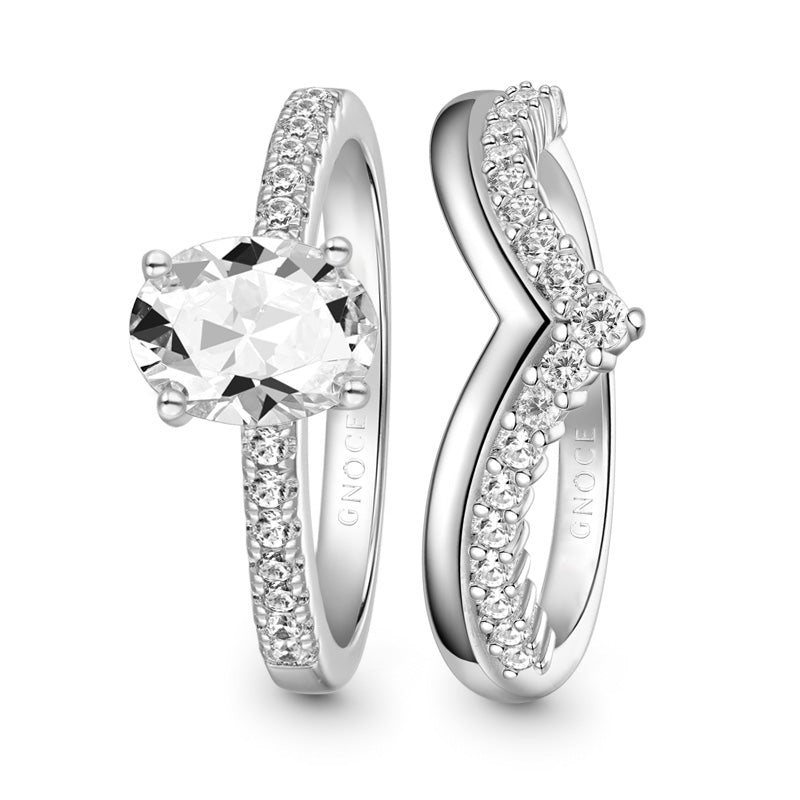 Gnoce Classic Wishbone Stackable Ring Set Platinum-plated Silver Blend_3