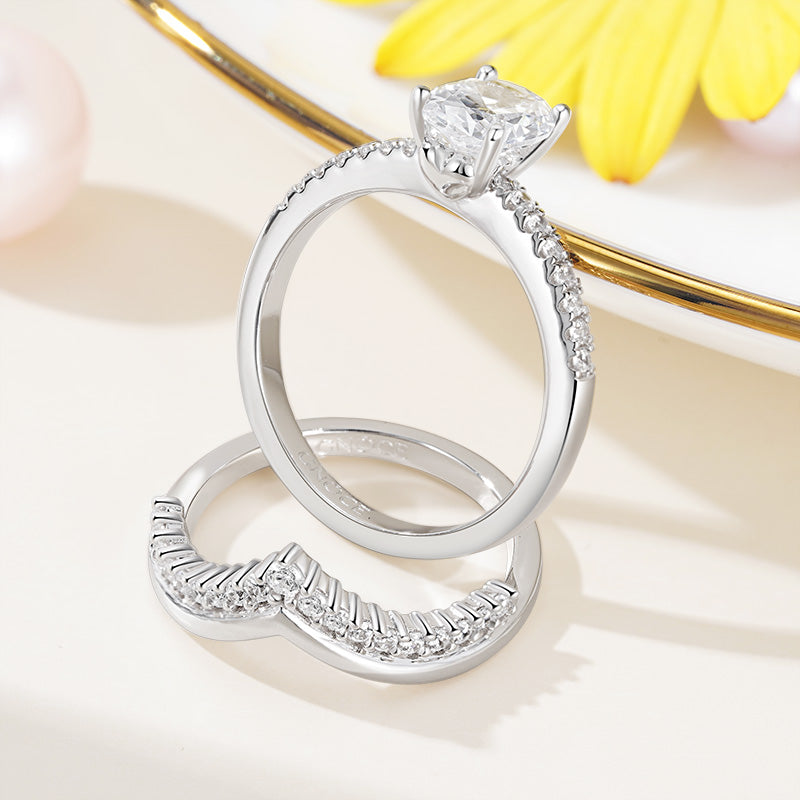 Gnoce Classic Wishbone Stackable Ring Set Platinum-plated Silver Blend_4