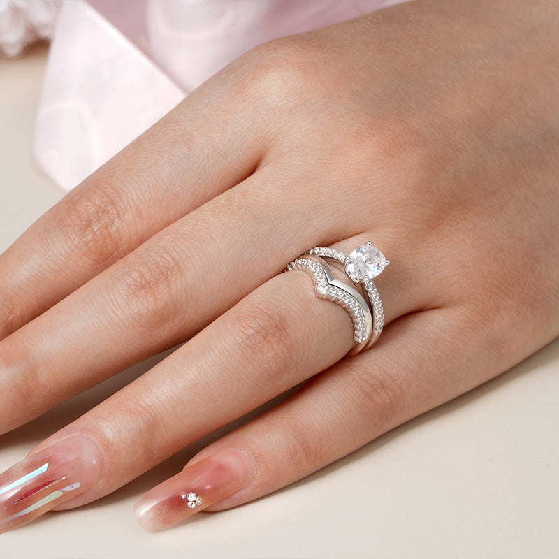 Gnoce Classic Wishbone Stackable Ring Set Platinum-plated Silver Blend_5
