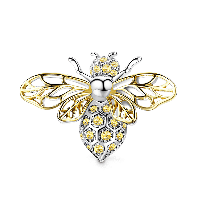 Dancing Honey bee Stopper for Charm Bracelets 925 Sterling Silver 18K Gold Plated Inlaid with Yellow Gemstones_1