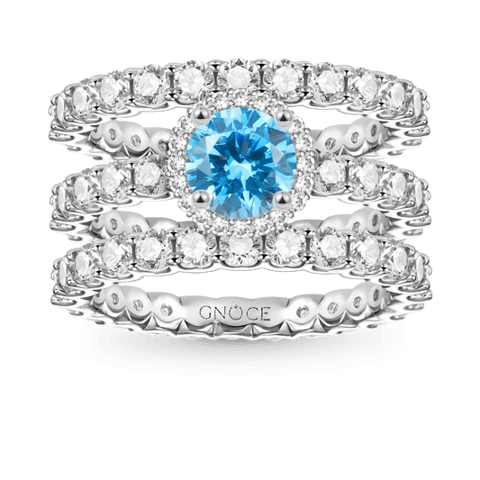 Gnoce Sparkling Round Cut Stackable Ring Set Platinum-plated Silver Blend_1