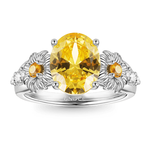 Gnoce Flower Oval Cut Promise Ring Platinum-plated Silver Blend_1