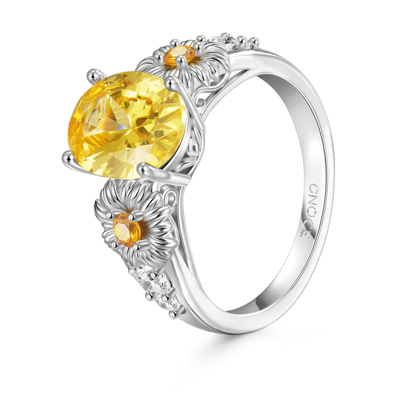 Gnoce Flower Oval Cut Promise Ring Platinum-plated Silver Blend_2