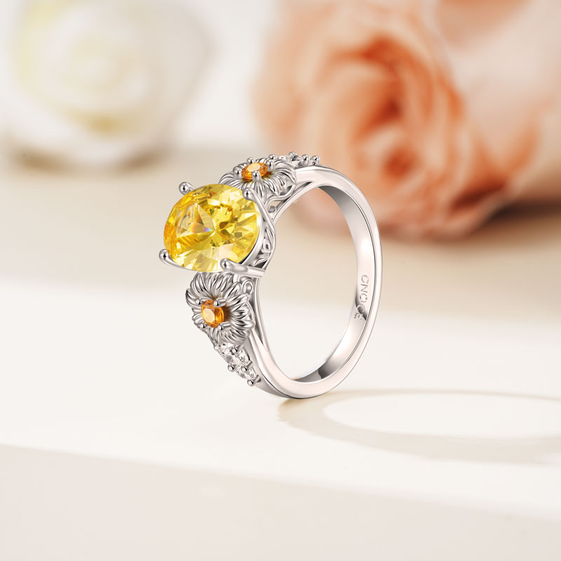 Gnoce Flower Oval Cut Promise Ring Platinum-plated Silver Blend_3
