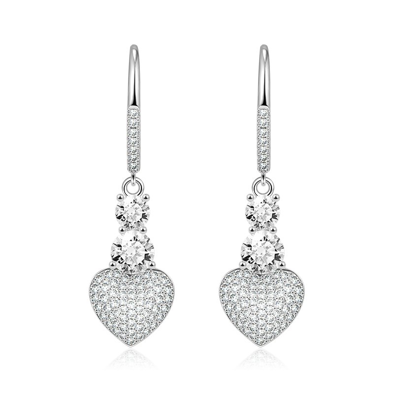 Gnoce Sparkling Heart Leverback Dangle Earrings Platinum-plated Silver Blend_1