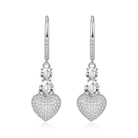 Gnoce Sparkling Heart Leverback Dangle Earrings Platinum-plated Silver Blend_1