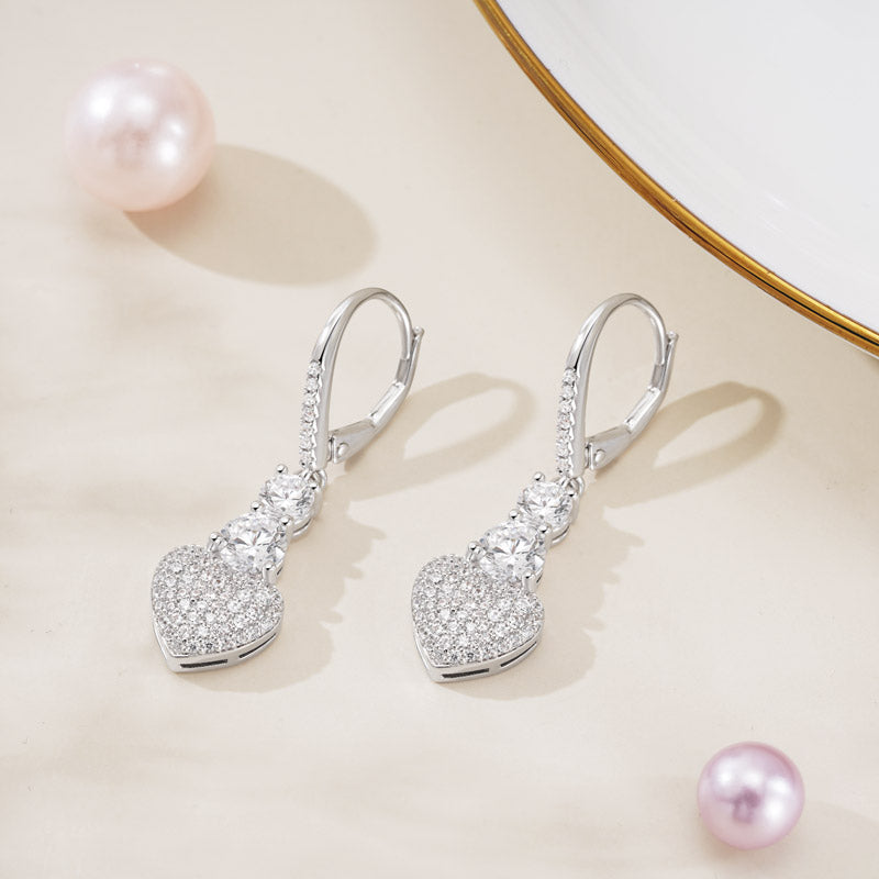 Gnoce Sparkling Heart Leverback Dangle Earrings Platinum-plated Silver Blend_2