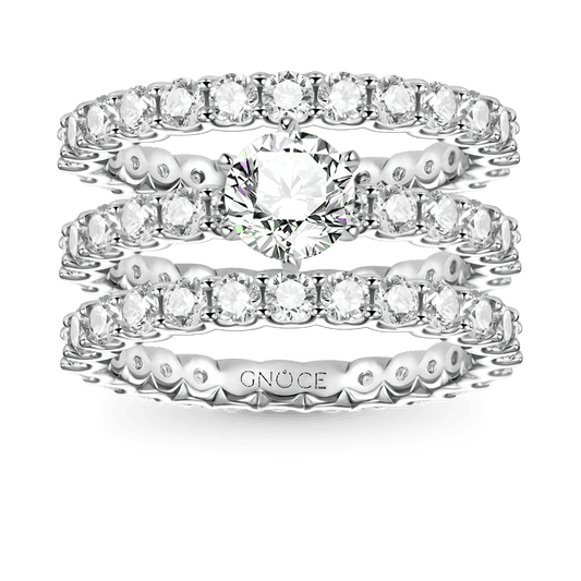 Gnoce Sparkling Round Cut Stackable Ring Set Platinum-plated Silver Blend_1