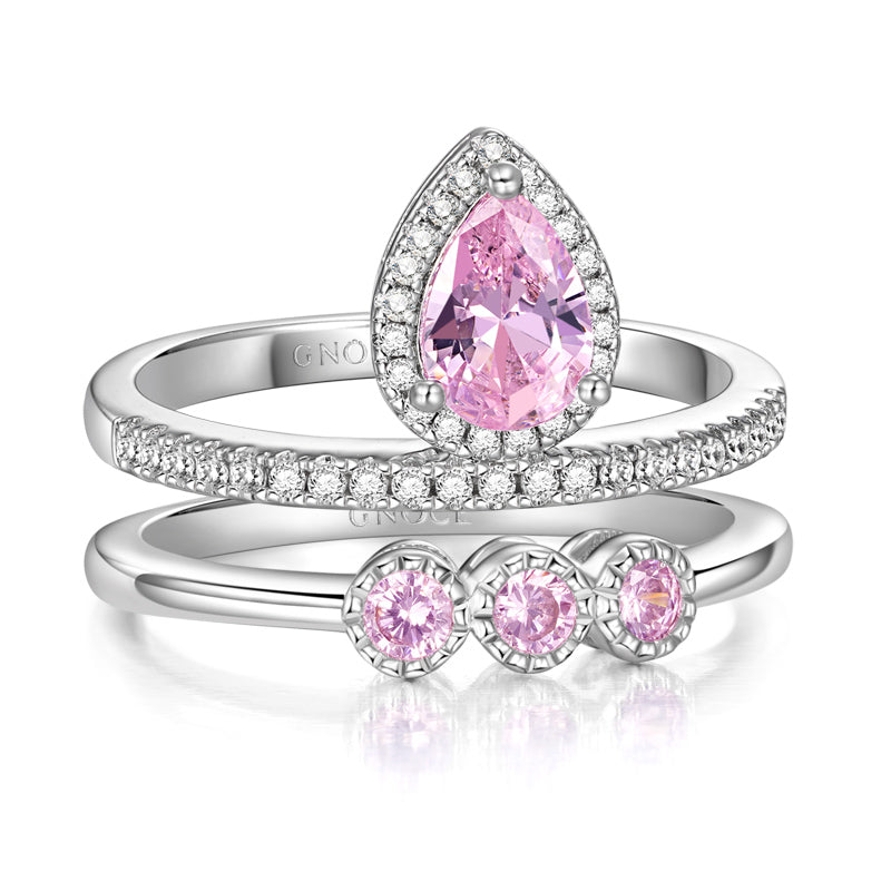 Gnoce Double Pink Pear Cut Stackable Ring Set_2