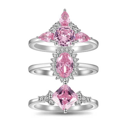 Gnoce Sparkling Triple Pink Stackable Ring Set Platinum-plated Silver Blend_1