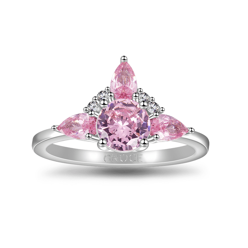 Gnoce Sparkling Triple Pink Stackable Ring Set Platinum-plated Silver Blend_3