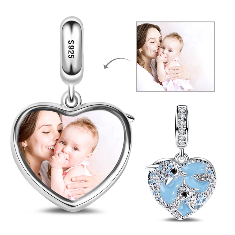 Gnoce "Swim With Mom" Dolphin Mother And Baby Photo Charm inlaid with Cz_1