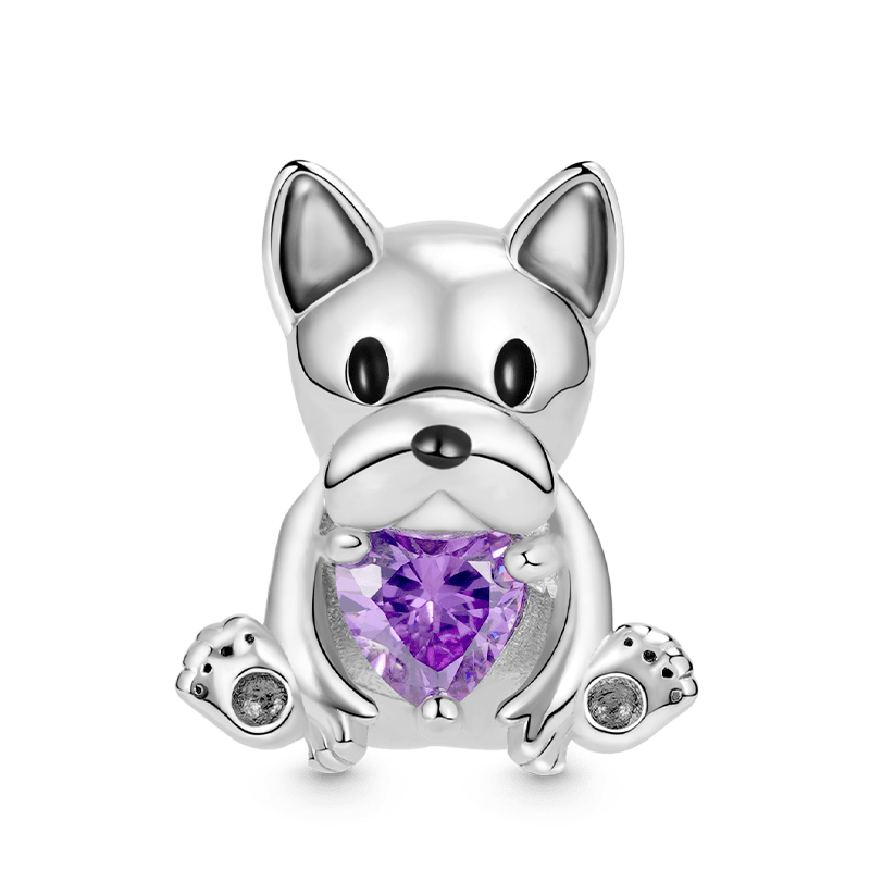Cute Dog Embraces Heart Gemstone Charm Bead 925 Sterling Silver_1