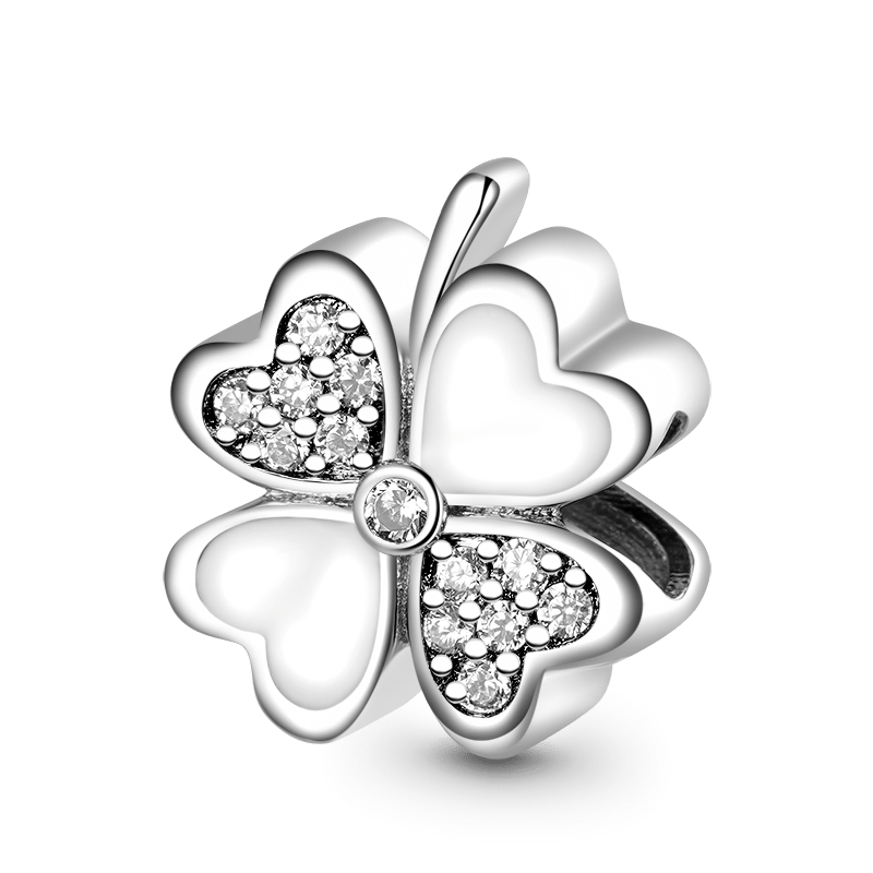 Gnoce Lucky Four-leaf Clover Engravable Charm Platinum-plated Silver Blend_1