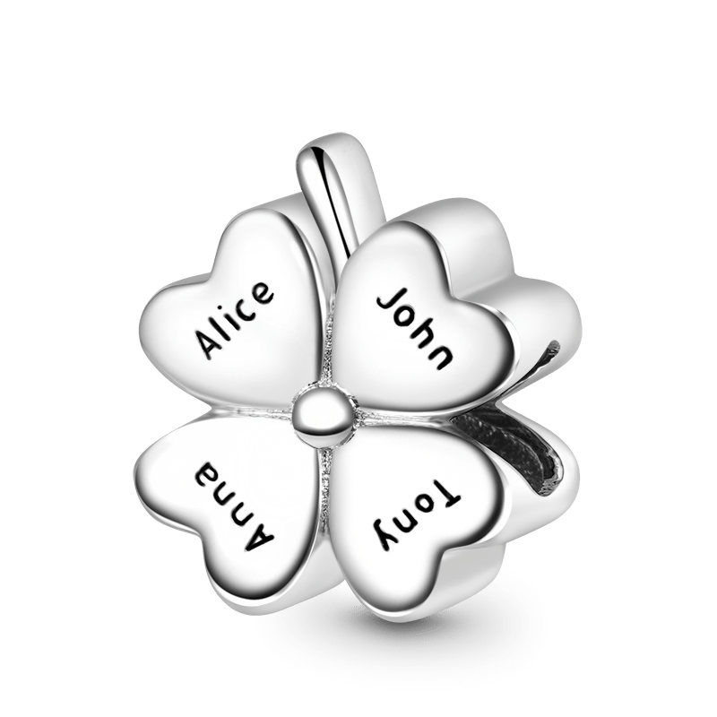 Gnoce Lucky Four-leaf Clover Engravable Charm Platinum-plated Silver Blend_2