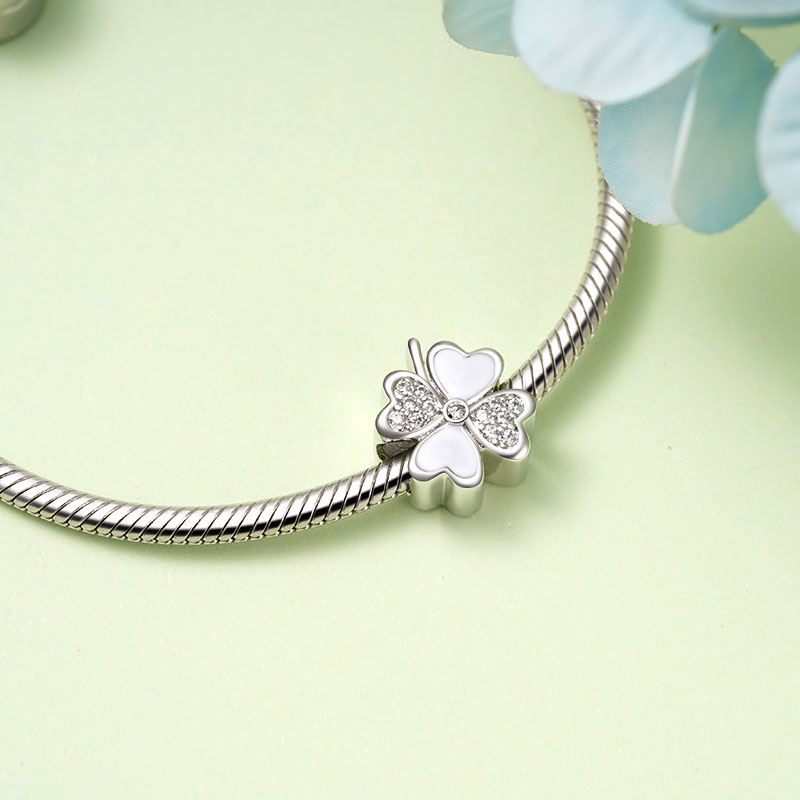 Gnoce Lucky Four-leaf Clover Engravable Charm Platinum-plated Silver Blend_4