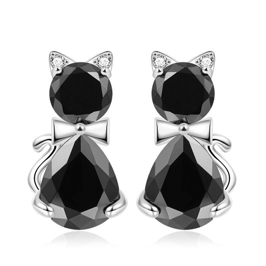 Gnoce Sparkling Black Cat Stud Earrings Platinum-plated Silver Blend_1