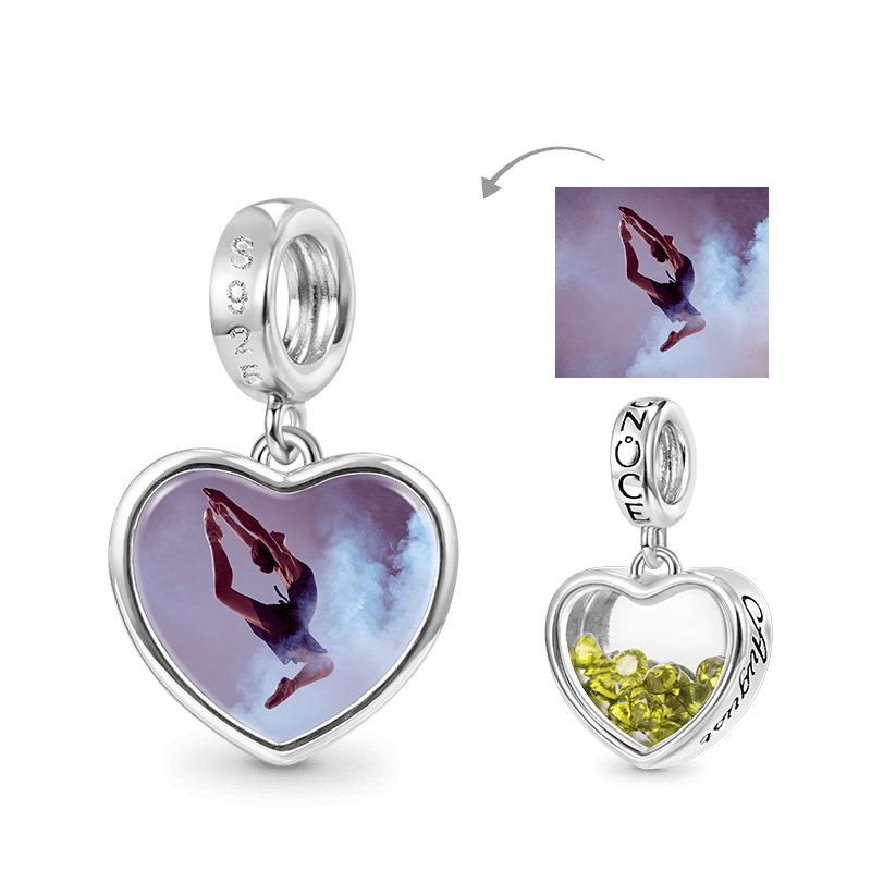 Gnoce Aug.Birthstone Heart Personalized Photo Pendant Dangle Charm_1
