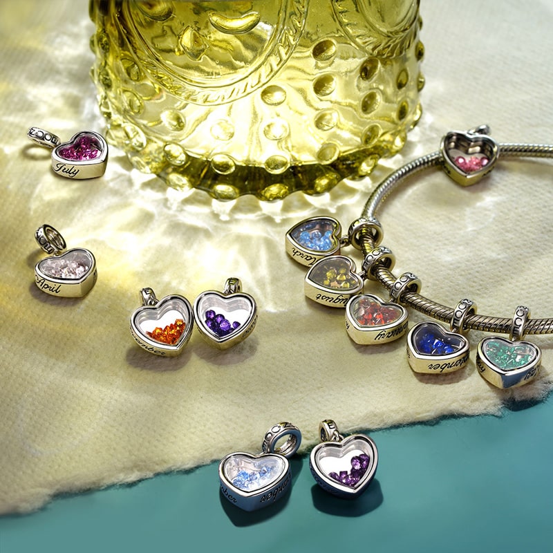 Gnoce Jul.Birthstone Heart Personalized Photo Pendant Dangle Charm_2