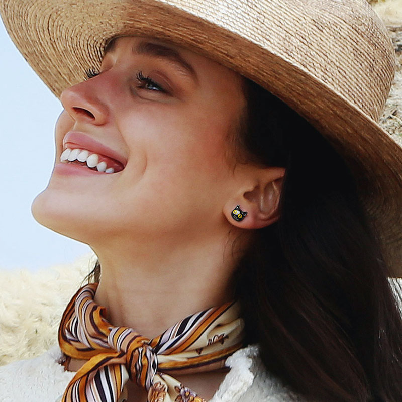 Gnoce Black Cat Stud Earrings_3