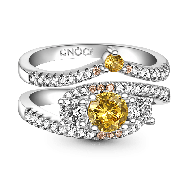 Gnoce Sparkle Wishbone Stackable Ring Set Platinum-plated Silver Blend_2