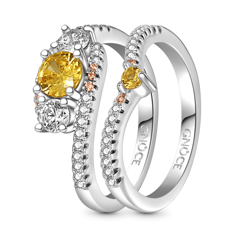 Gnoce Sparkle Wishbone Stackable Ring Set Platinum-plated Silver Blend_3