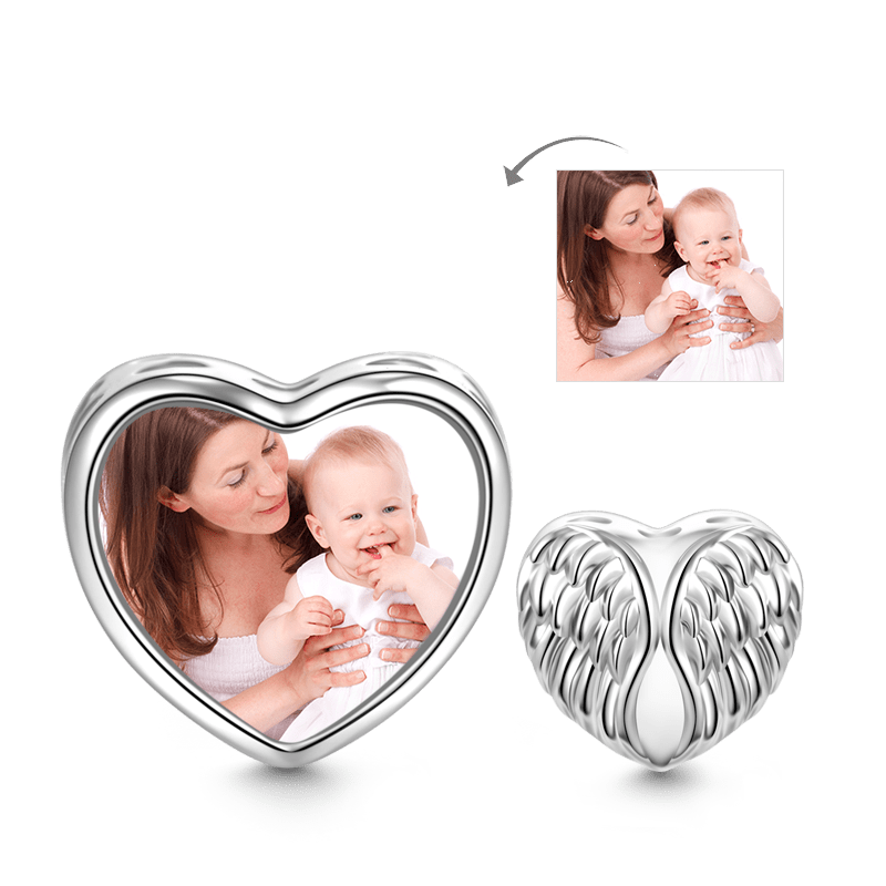 Gnoce "Guardian Angel" Wings Heart Personalized Charm Platinum-plated Silver Blend_1