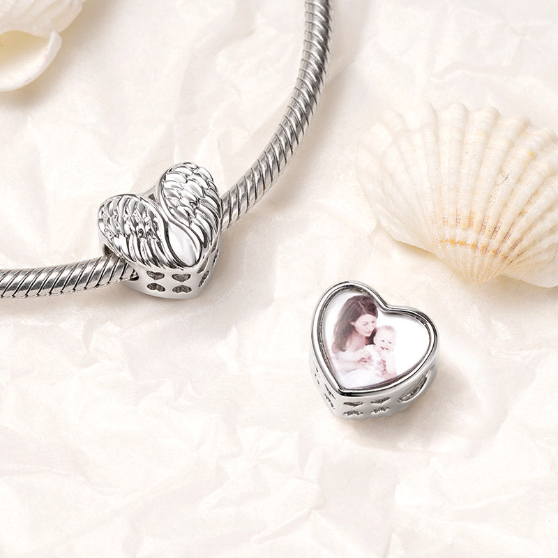 Gnoce "Guardian Angel" Wings Heart Personalized Charm Platinum-plated Silver Blend_3