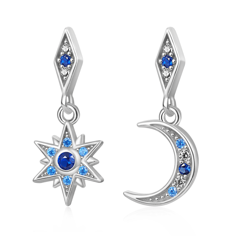 Gnoce Galaxy Moon Star Dangle Earrings Platinum-plated Silver Blend_1