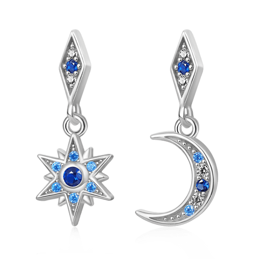 Gnoce Galaxy Moon Star Dangle Earrings Platinum-plated Silver Blend_1