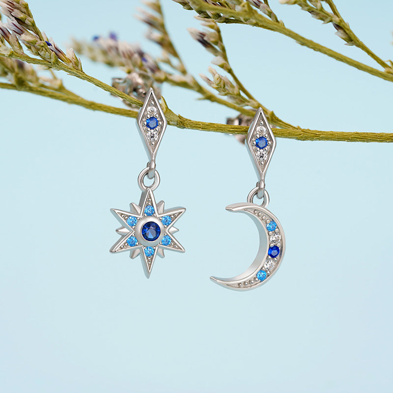 Gnoce Galaxy Moon Star Dangle Earrings Platinum-plated Silver Blend_2